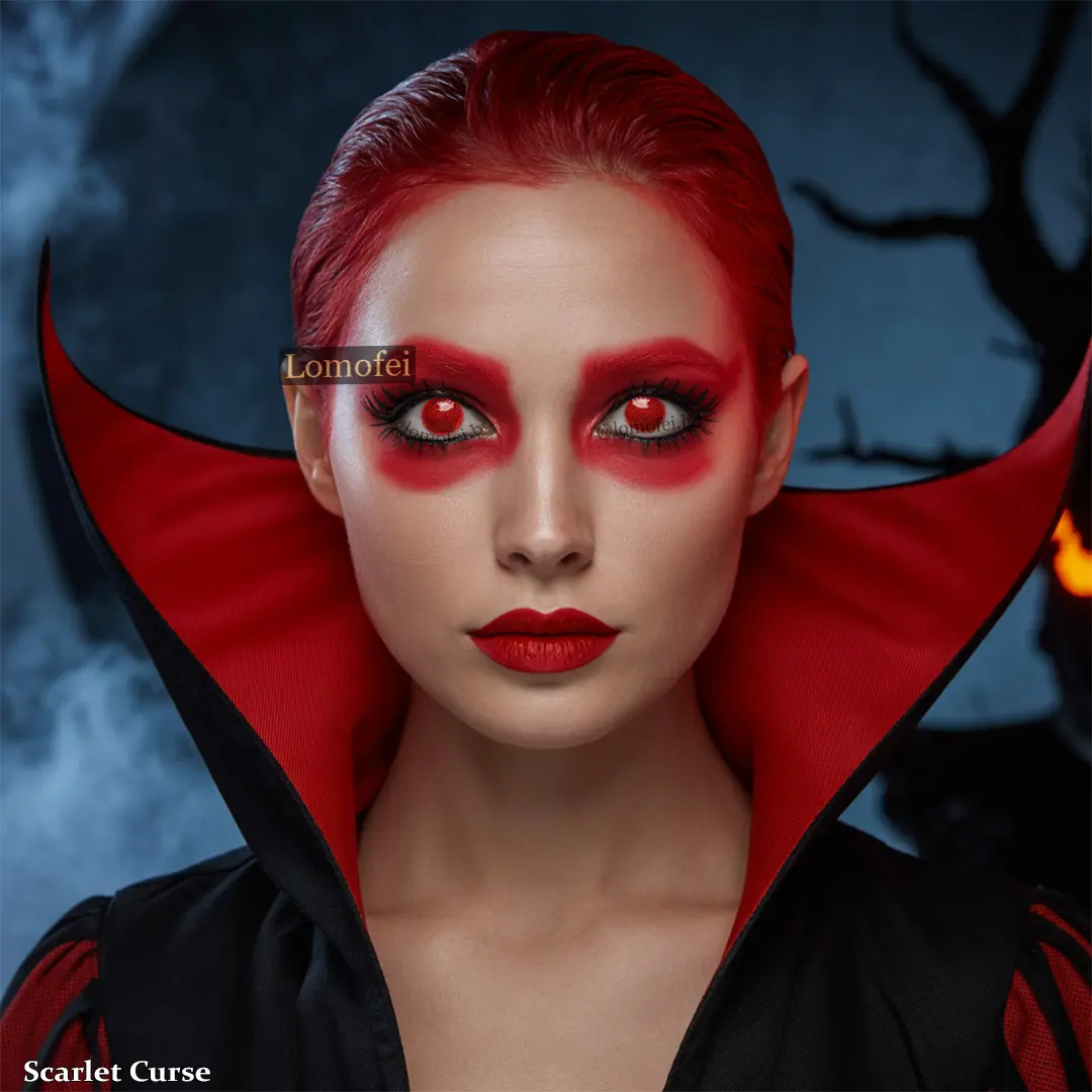Scarlet Curse Red Halloween Eye Lens – Vampire Demon Eye Contact Lens for Halloween in Bangladesh – Scary Red Look BD
