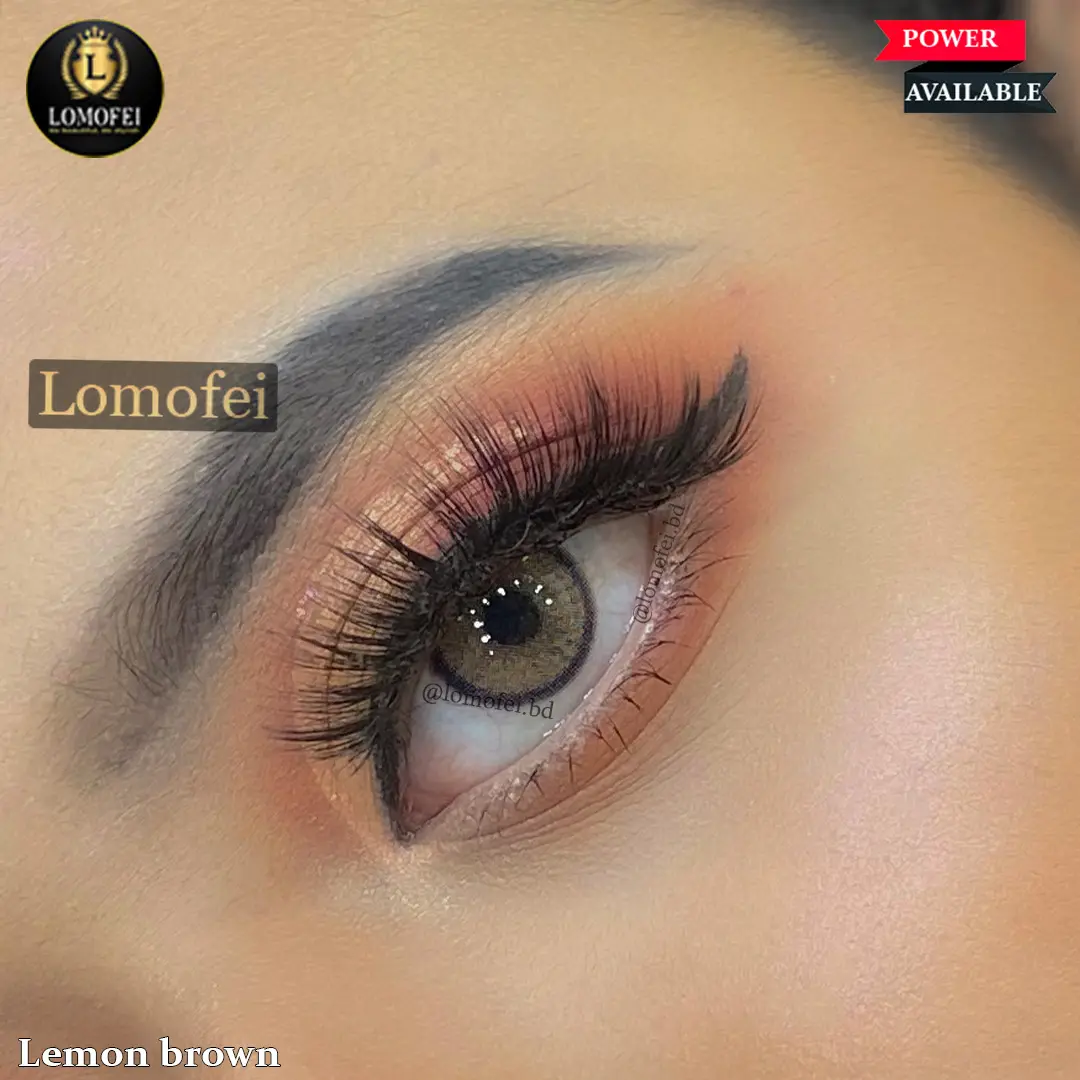 Model wearing Ksseye Lemon Brown power contact lens with warm soft brown tone – stylish and affordable prescription lens for clear and natural look in Bangladesh.