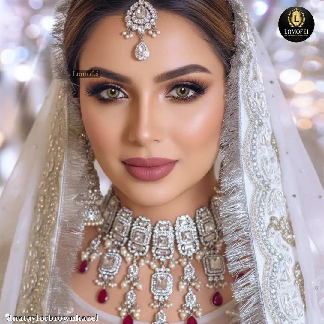Freshlady DNA Taylor Brown Hazel contact lenses on bridal makeup look