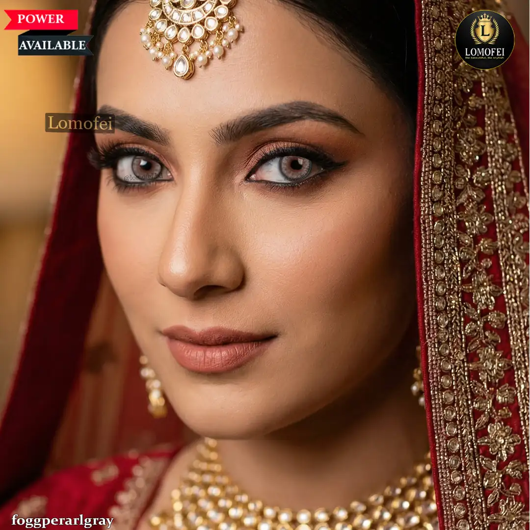 Stunning bridal look featuring Freshlady Fog Pearl Gray prescription colored contacts