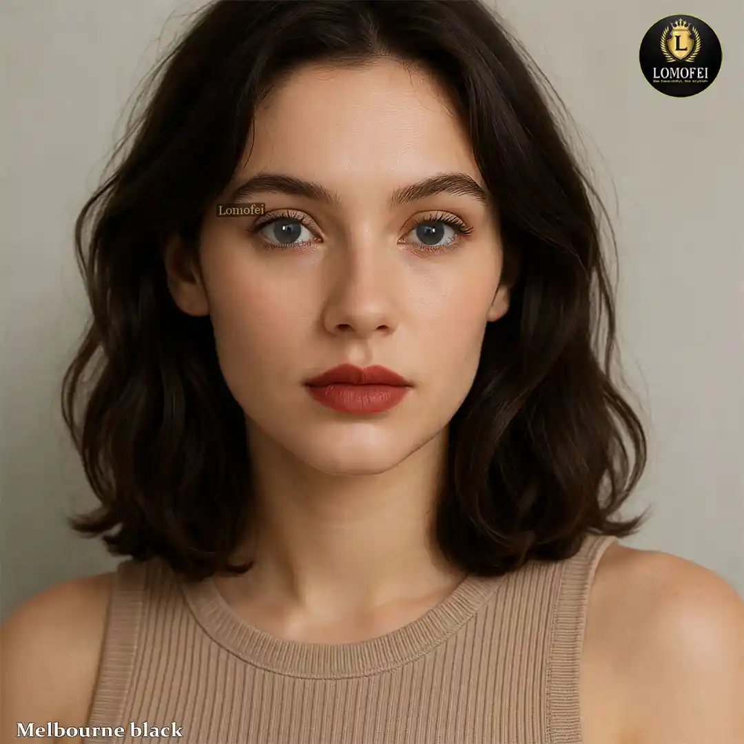 Model wearing Ksseye Melbourne Black natural contact lenses for an everyday minimal makeup look